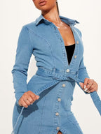 Damska Maxi Koszulowa Sukienka z Długim Rękawem