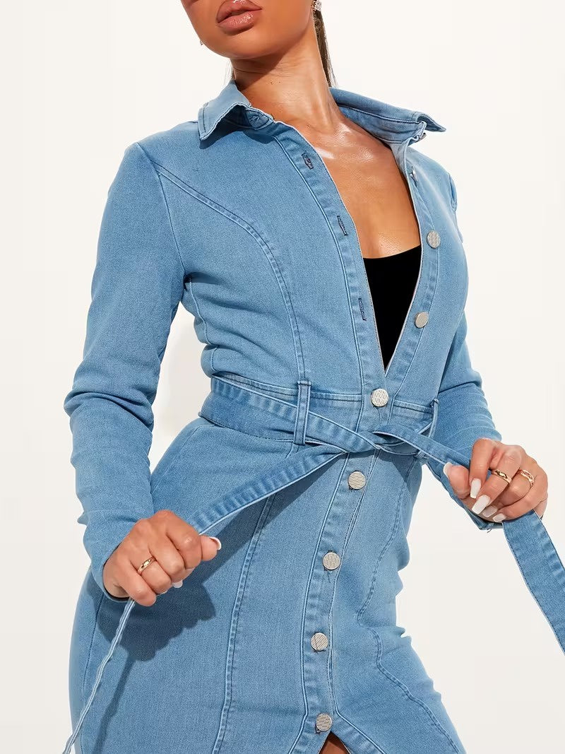 Damska Maxi Koszulowa Sukienka z Długim Rękawem