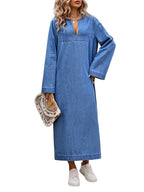 Damska Sukienka Maxi z Długim Rękawem