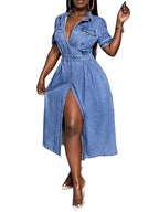 Damska Sukienka Midi z Krótkim Rękawem