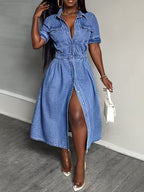 Damska Sukienka Midi z Krótkim Rękawem