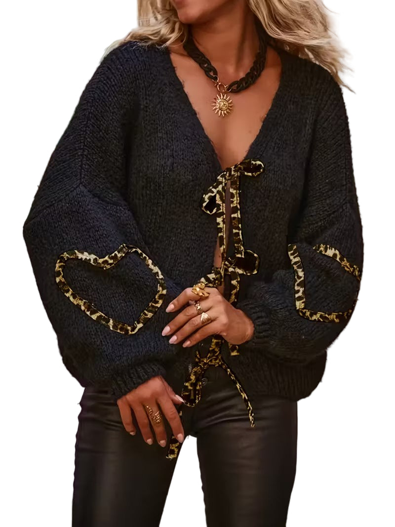 Damski Sweter z Dekoltem w Serek i Wiązaniem z Przodu