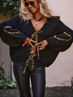 Damski Sweter z Dekoltem w Serek i Wiązaniem z Przodu