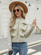 Damski Sweter z Okrągłym Dekoltem i Fakturą