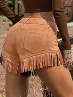 Damskie Szorty z Wysokim Stanem i Frędzlami