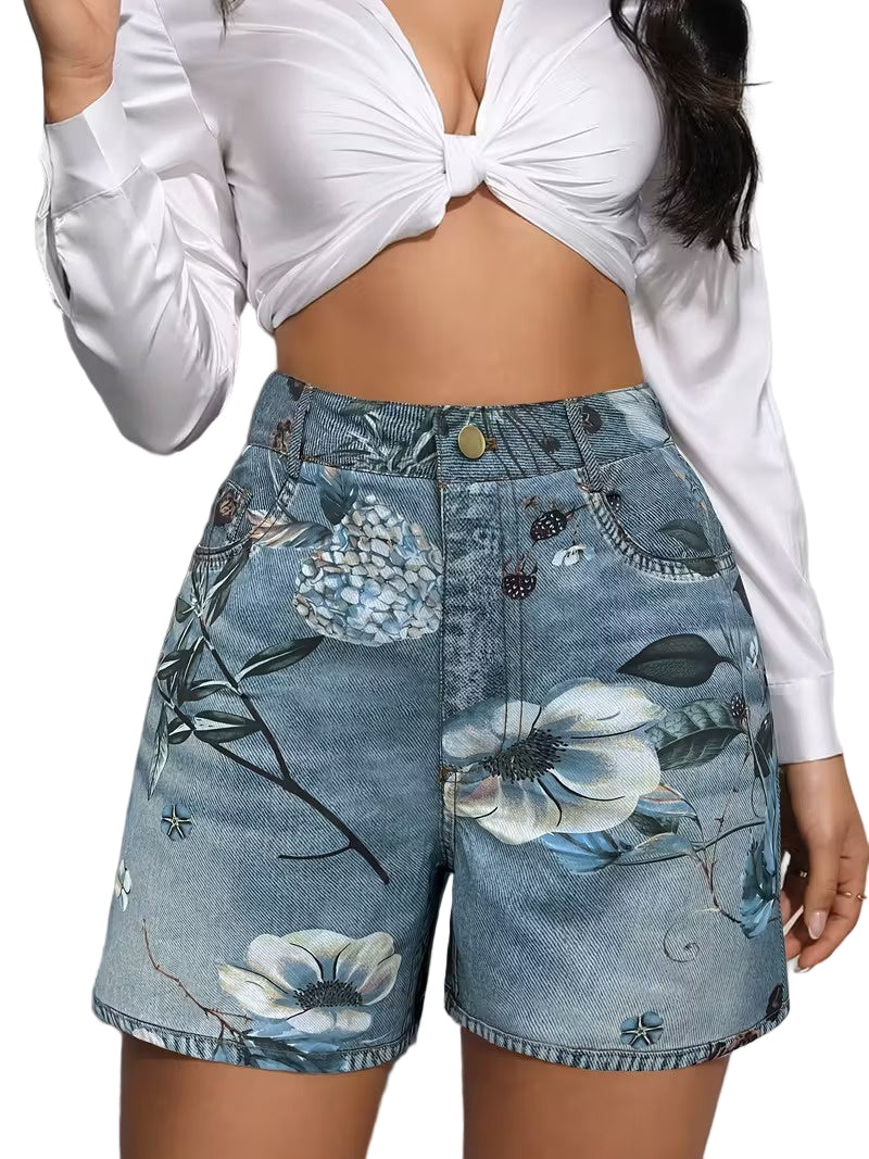 Damskie Szorty z Wysokim Stanem i Kwiatowym Wzorem