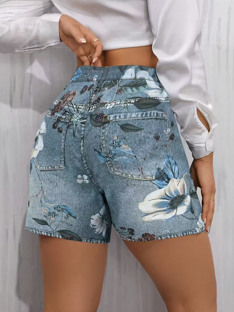 Damskie Szorty z Wysokim Stanem i Kwiatowym Wzorem