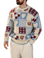 Męski Sweter z Okrągłym Dekoltem w Stylu Patchwork