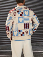 Męski Sweter z Okrągłym Dekoltem w Stylu Patchwork