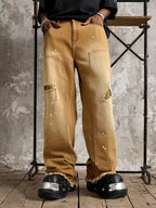 Męskie Spodnie z Szeroką Nogawką i Postrzępionym Dolem