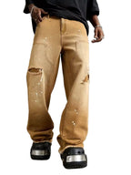 Męskie Spodnie z Szeroką Nogawką i Postrzępionym Dolem