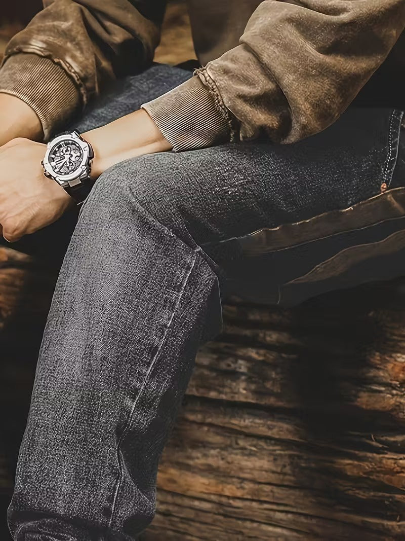 Męskie Spodnie z Prostą Nogawką i Lampasami