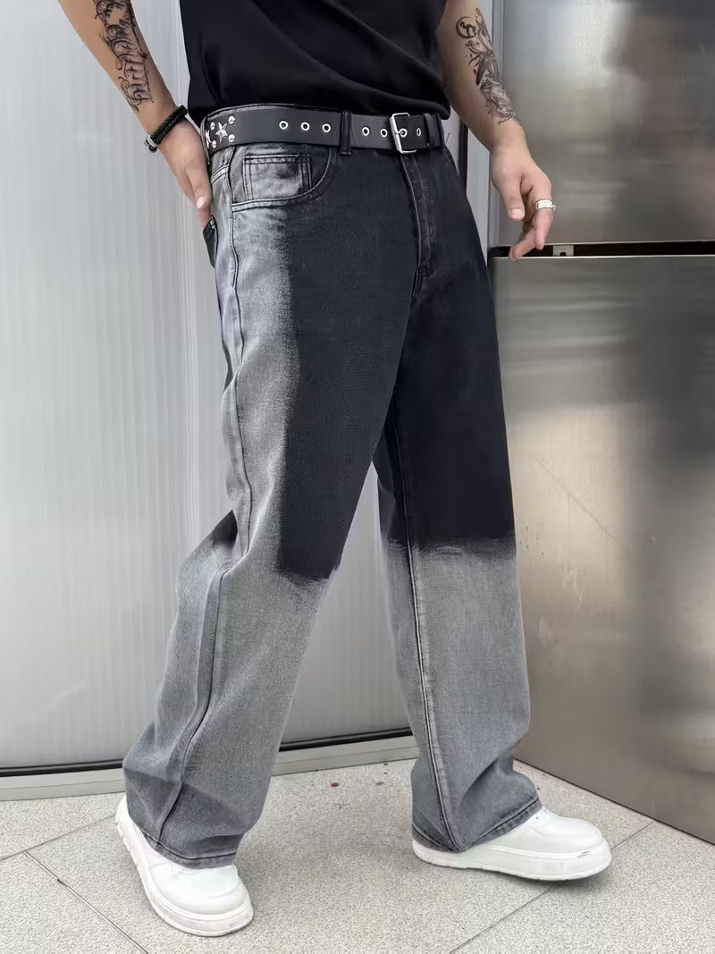 Męskie Spodnie z Szeroką Nogawką w Dwóch Odcieniach